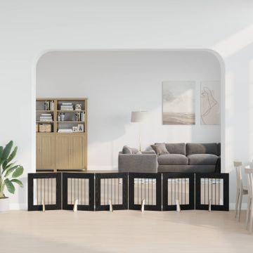 Cancello per cani pieghevole con supporti 6 pz Rovere Nero