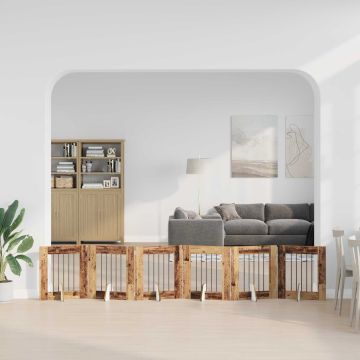 Cancello per cani pieghevole con supporti 6 pz Legno antico