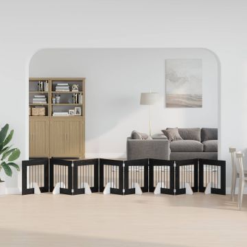 Cancello per cani pieghevole con supporti 8 pz Rovere Nero