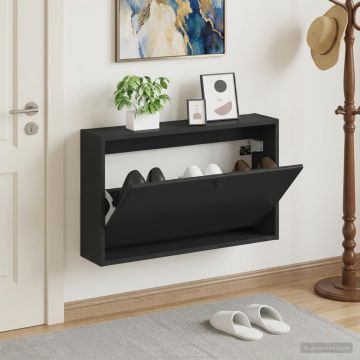 Mobiletto per Scarpe da Muro BREDA 71 x 17 x 43 cm Nero