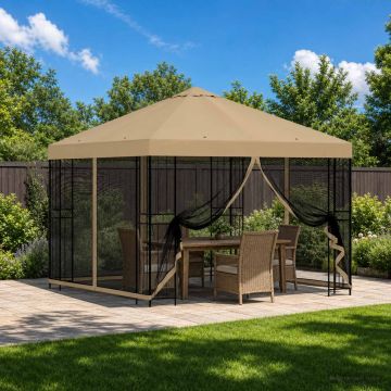 Gazebo da giardino con pareti laterali 3 x 3 m Beige