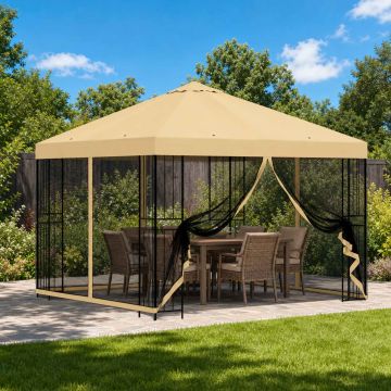 Gazebo da giardino con pareti laterali 3 x 3 m Crema