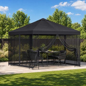 Gazebo da giardino con pareti laterali 3 x 3 m Nero