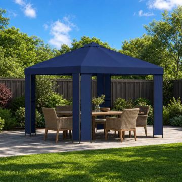 Gazebo 3 x 3 m Blu Poliestere e Acciaio 190 gsm