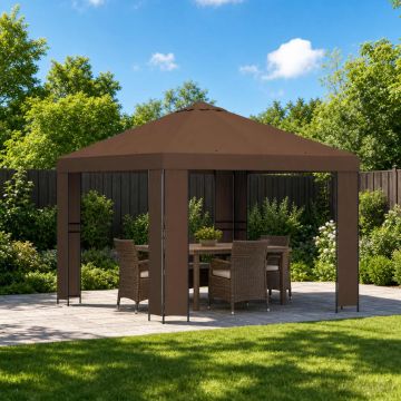 Gazebo 3 x 3 m Marrone Poliestere e Acciaio 190 gsm