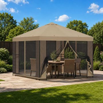 Gazebo da giardino con pareti laterali 3 x 3 m Beige