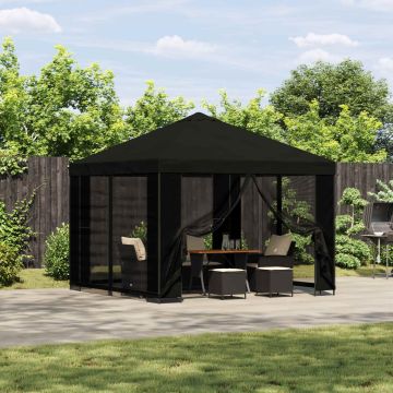 Gazebo da giardino con pareti laterali 3 x 3 m Nero