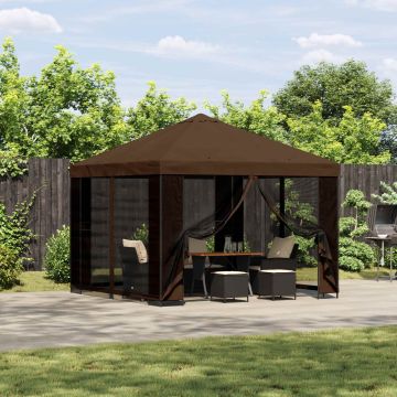 Gazebo da giardino con pareti laterali 3 x 3 m Marrone