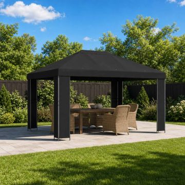 Gazebo 4 × 3 m Nero Poliestere e Acciaio 190 gsm