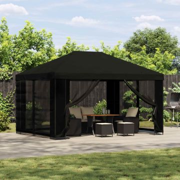 Gazebo con pareti laterali 4 × 3 m Nero Poliestere e Acciaio