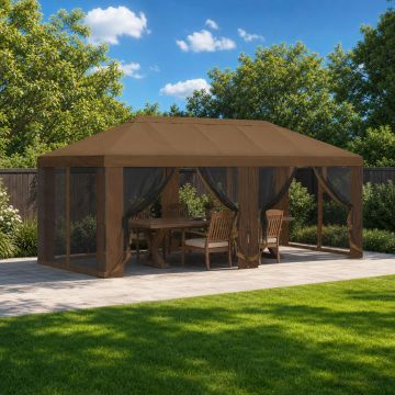 Copertura Gazebo con Pareti Laterali 6 x 3 m Tortora Poliestere