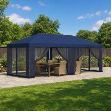 Copertura Gazebo con Pareti Laterali 6 x 3 m Blu Poliestere
