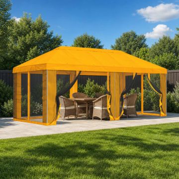 Copertura Gazebo con Pareti Laterali 6 x 3 m Giallo Poliestere