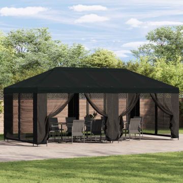 Copertura Gazebo con Pareti Laterali Nero 600,5 x 300,5 cm