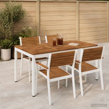 Tavolo da cena da giardino Naturale e Bianco 141 x 80,5 x 75 cm