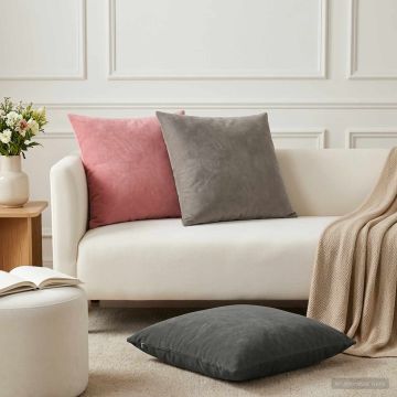 Federa 2 pcs HEERLEN Grigio Chiaro 65 x 65 cm Velluto