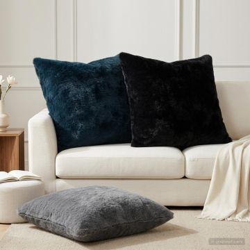 Federa 6 pz HEERLEN Nero 65 x 65 cm Pelliccia di Coniglio Finta