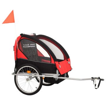 Rimorchio per Bici e Passeggino 2 in 1 Nero e Rosso