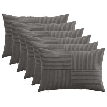 Federa 6 pcs ALMELO Grigio Scuro 30 x 50 cm corduroy