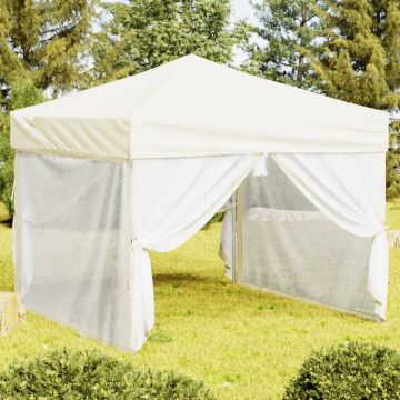 Tenda per Feste Pieghevole con Pareti Laterali Crema 3x3 m