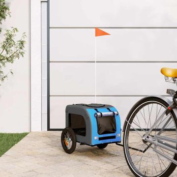 Rimorchio da Bici per Animali Blu e Grigio Oxford e Ferro