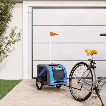 Rimorchio da Bici per Animali Blu e Grigio Oxford e Ferro