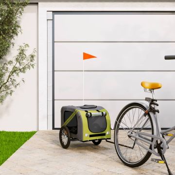 Rimorchio da Bici per Animali Verde e Grigio Oxford e Ferro