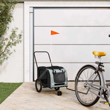 Rimorchio da Bici per Animali Grigio e Nero Oxford e Ferro