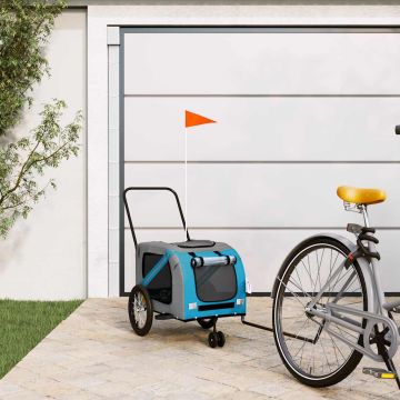 Rimorchio da Bici per Animali Blu e Grigio Oxford e Ferro