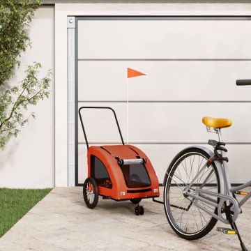 Rimorchio da Bici per Animali Arancione e Grigio Oxford e Ferro