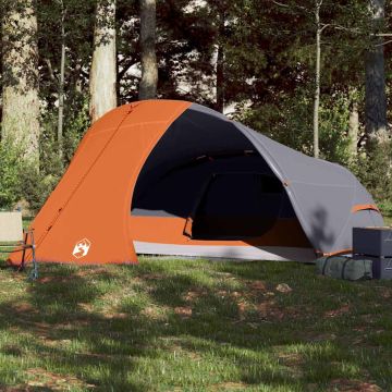 Tenda da Campeggio a Cupola 4 Persone Grigio e Arancione Impermeabile